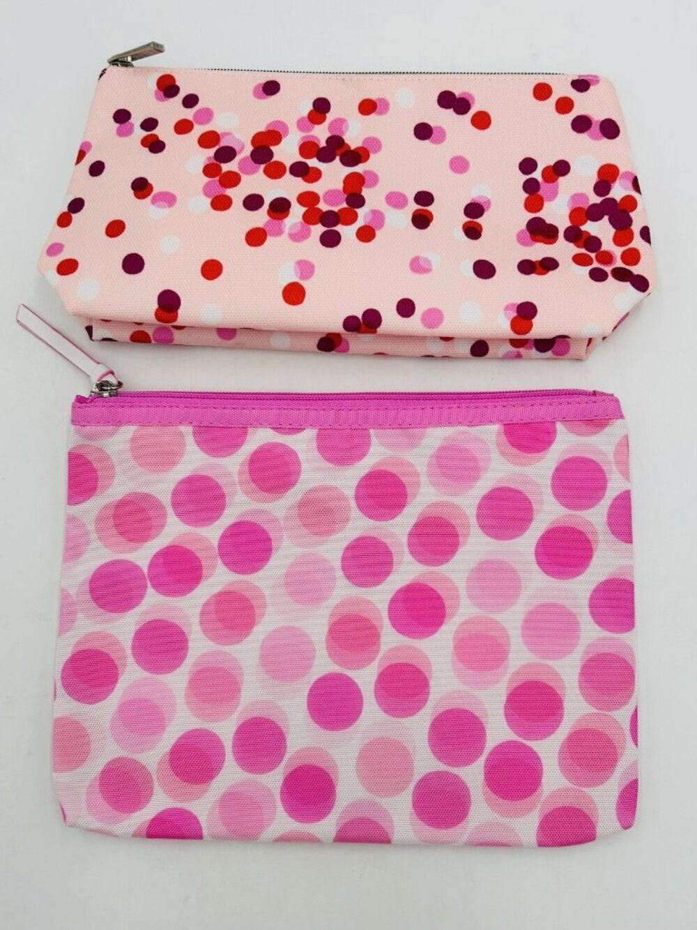 Clinique Cosmetic Bag Pink Polka Dot Makeup Toiletry Pouch Set of 2 NEW